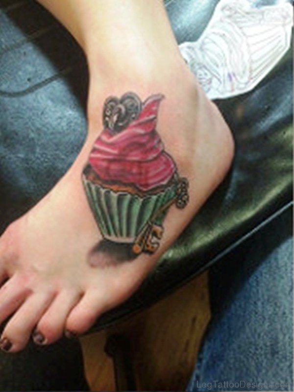 Cupcake Tattoo On Foot Image
