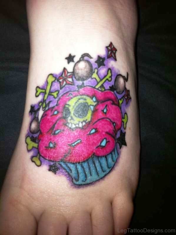 Cupcake With Green Skull Tattoo