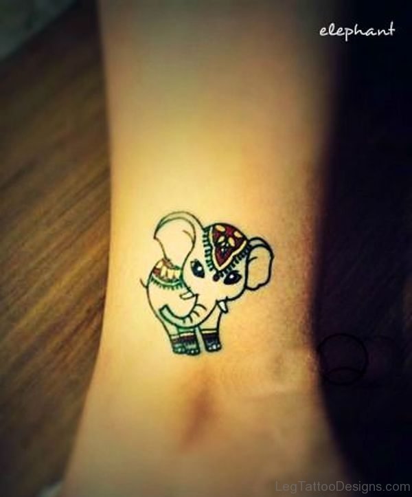 Cute Baby Elephant Tattoo On Leg