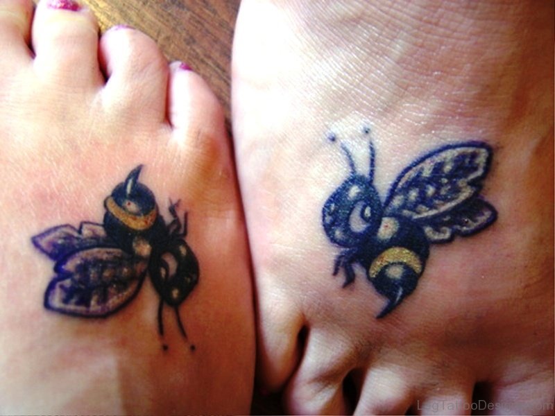 Cute Bees Tattoos On Feet