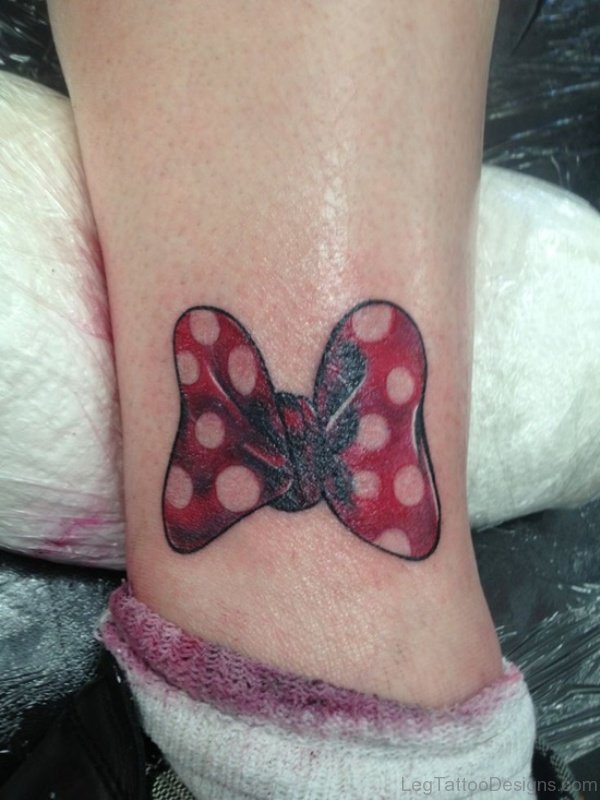 Cute Bow Tattoo On Leg