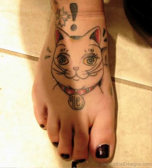 Cute Cat Tattoo On Foot