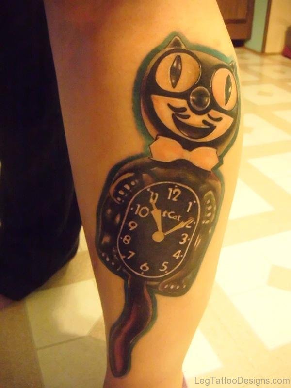 Cute Clock tattoo On Leg