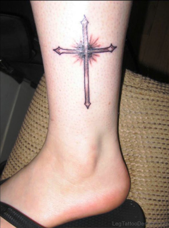 Cute Cross Tattoo On Leg