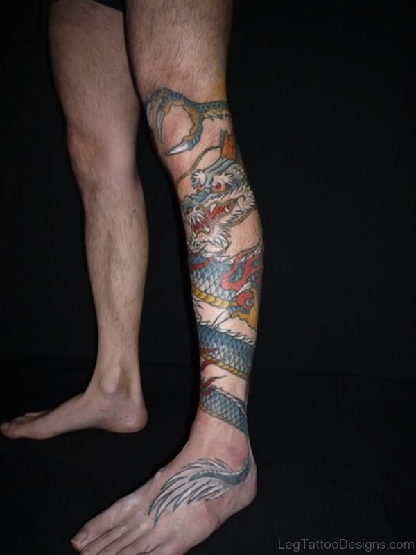 Cute Dragon Tattoo Design On Leg