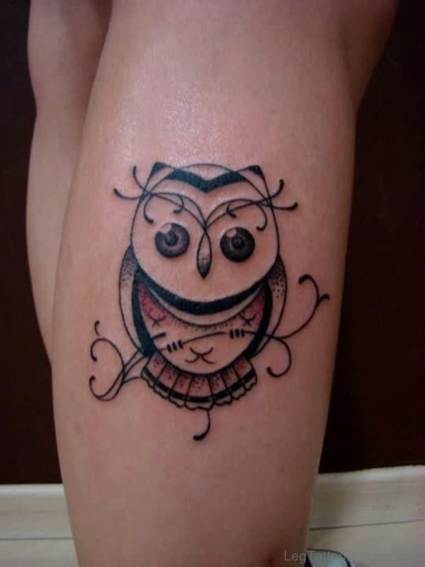 Cute Owl Tattoo On Leg For Girls