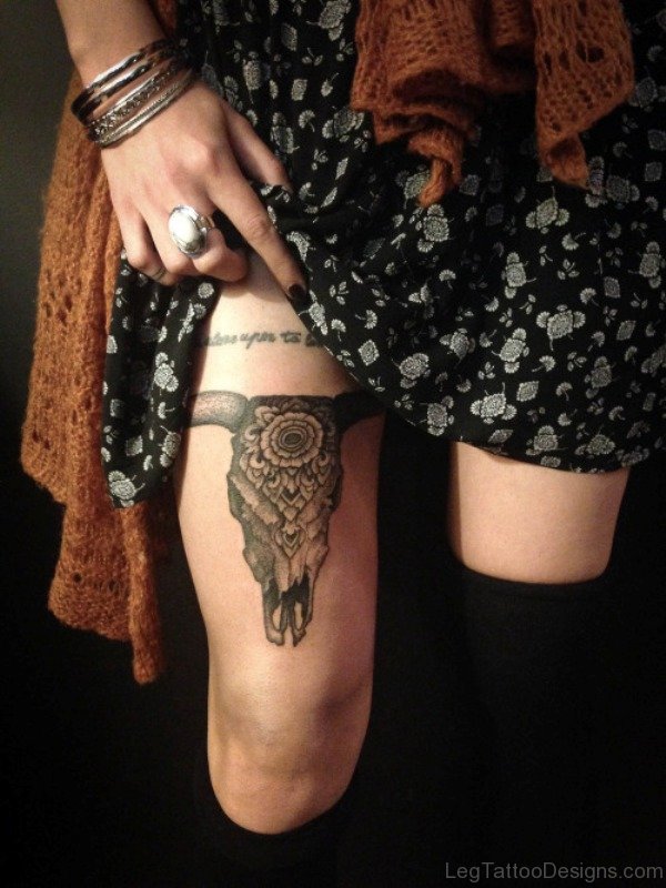 Cute Taurus Tattoo On Thigh