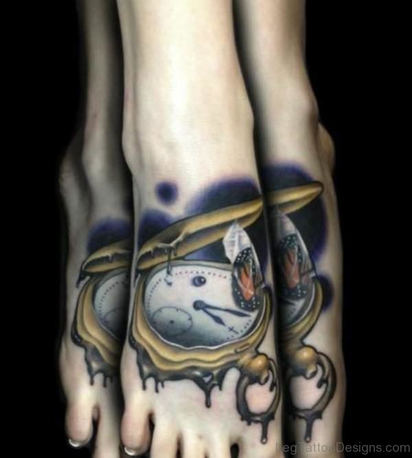 Dali Clock Tattoo on Foot