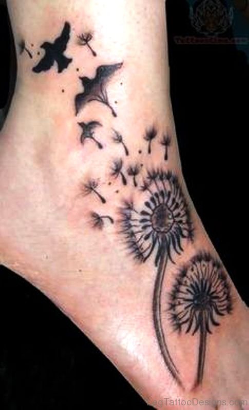 Dandelion Birds Tattoo On Foot