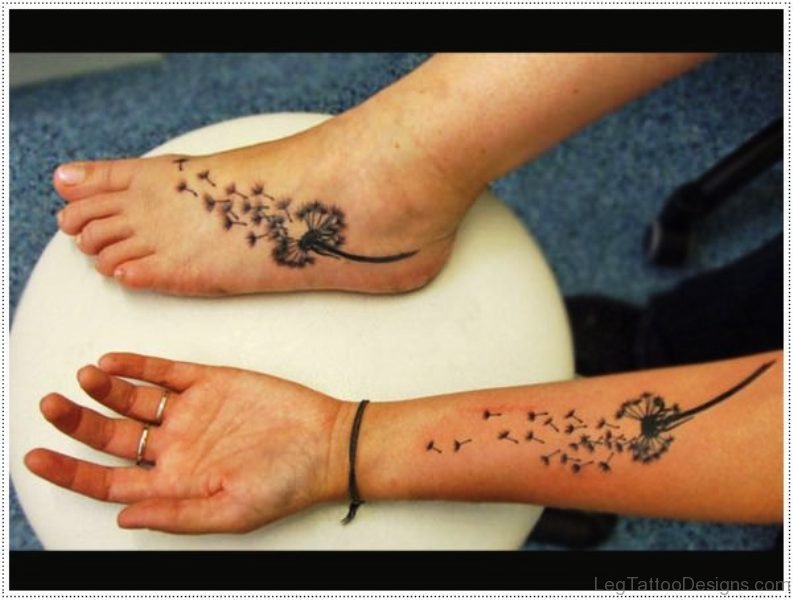 Dandelion Tattoo On Foot And Arm