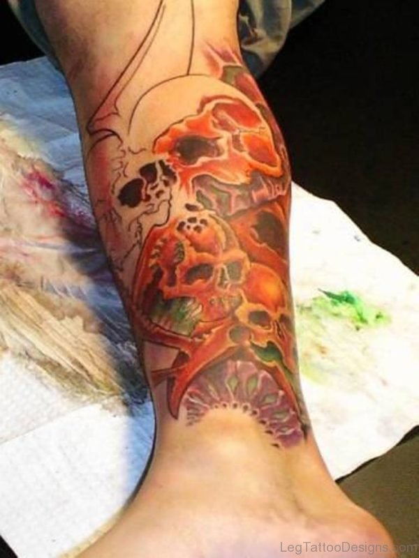 Dangerous Biomechanical Tattoo On Leg