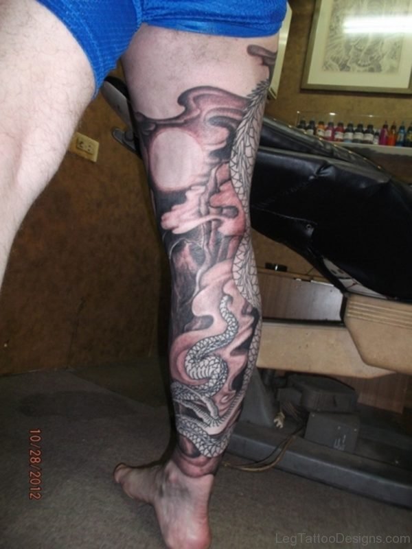 Dargon Tattoo On Back Leg