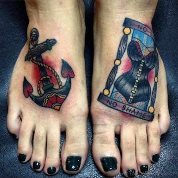 Dark Anchor Tattoo On Foot