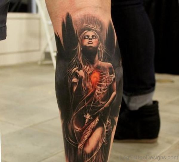 Dark Angel Tattoo On Leg