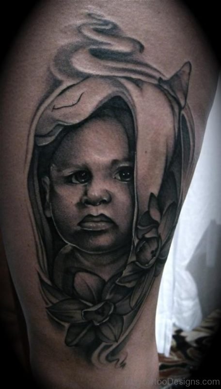 Dark Baby Portrait Tattoo Design