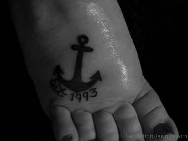 Dark Black Anchor Foot Tattoo