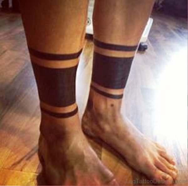 Dark Black Band Tattoo On Both Legs