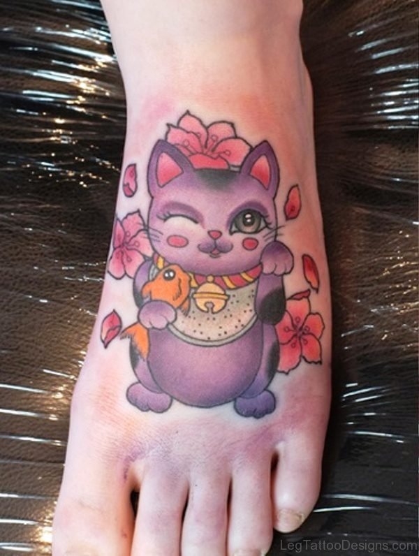 Dazzling Cat Tattoo On Foot