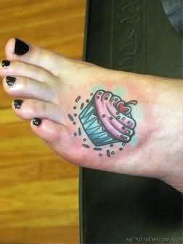 Dazzling Cupcake Tattoo On Foot