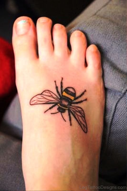 Delightful Bee Tattoo On Foot