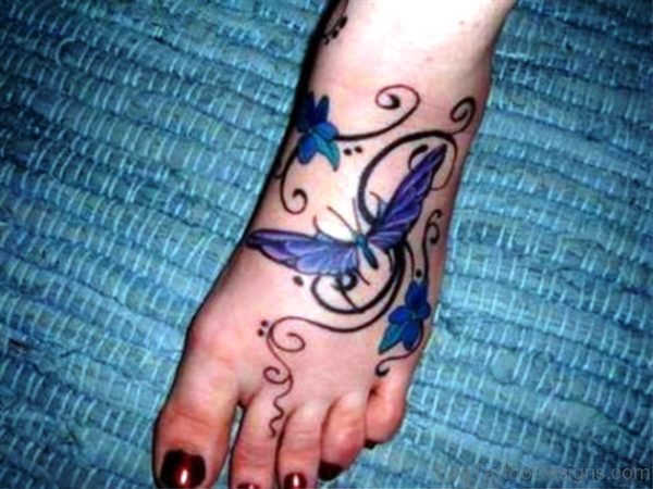 Delightful Butterfly Tattoo Design On Foot