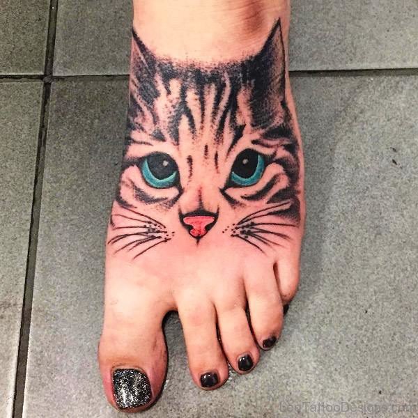 Delightful Cat Tattoo On Foot