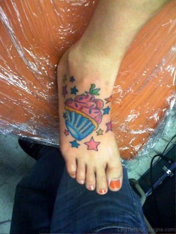 Delightful Cupcake Tattoo On Foot