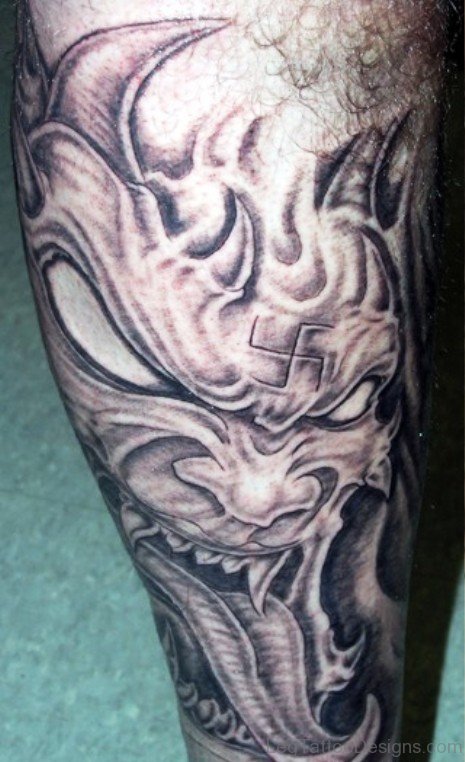 Delightful Evil Tattoo On Leg