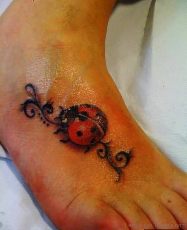 Delightful Ladybug Tattoo On Foot