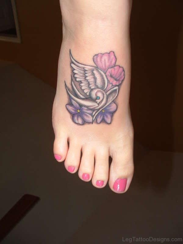 Designer Bird Tattoo On Foot