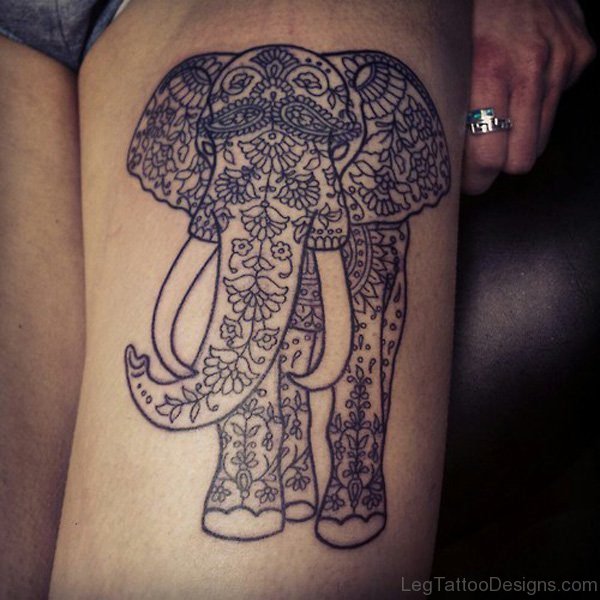 Designer Elephant Tattoo On Thigh