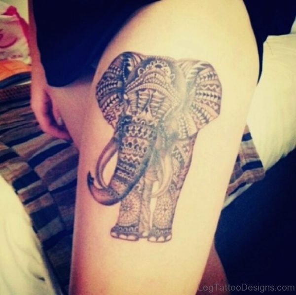 Designer Elephant Thigh Tattoo