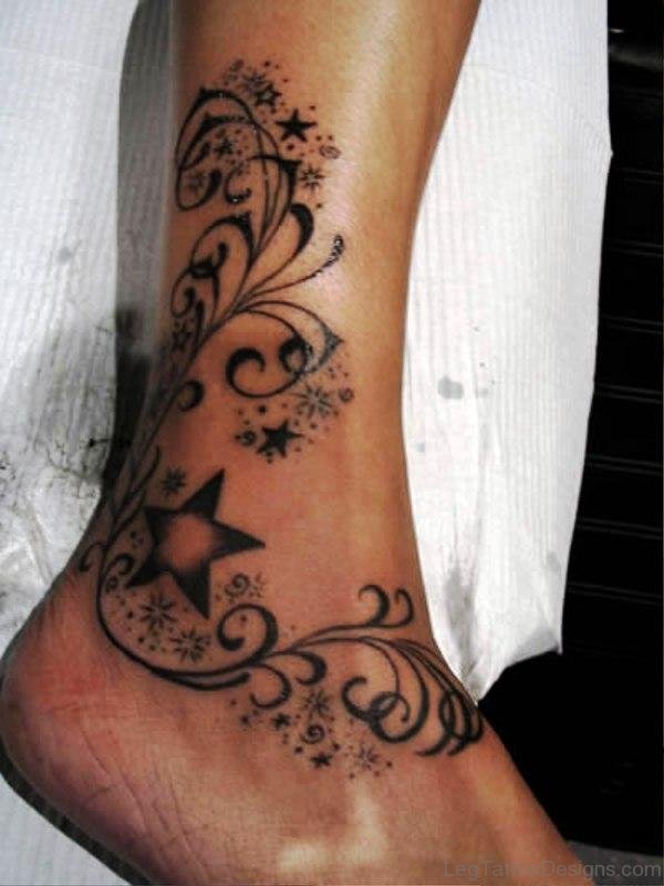 Designer Star Tattoo On Ankle