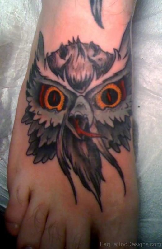 Devil Owl Tattoo On Foot