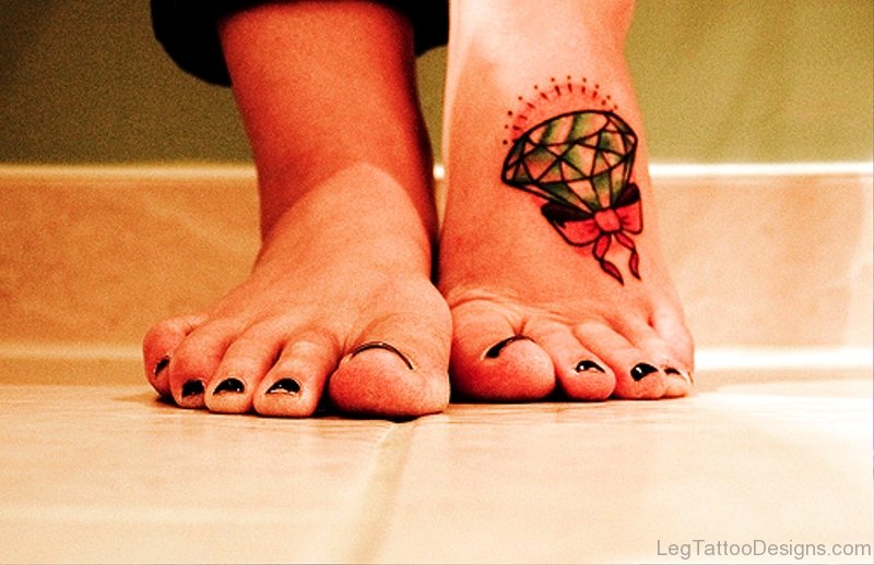 Diamond Bow Tattoo On Foot