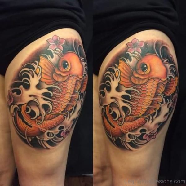 Dragon Fish Tattoo On Left Thigh