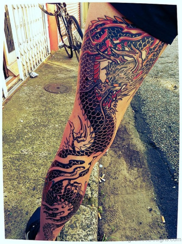 Dragon Tattoo Over The Leg