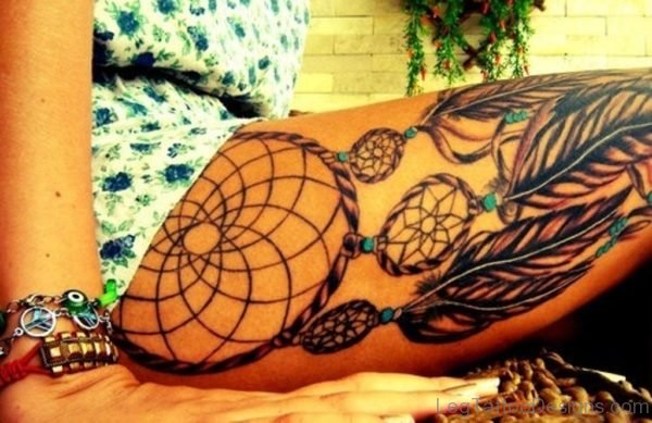 Dreamcatcher Tattoo Design On Thigh