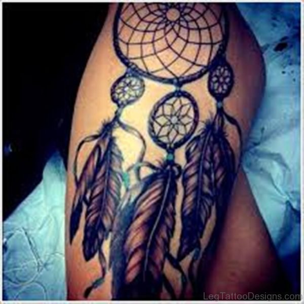 Dreamcatcher Tattoo On Thigh