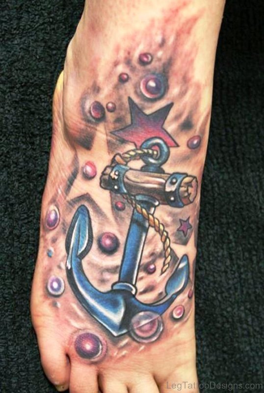 Elegant Anchor Tattoo On Foot 