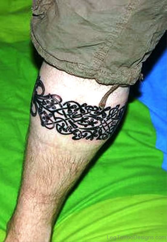 Elegant Band Tattoo On Leg