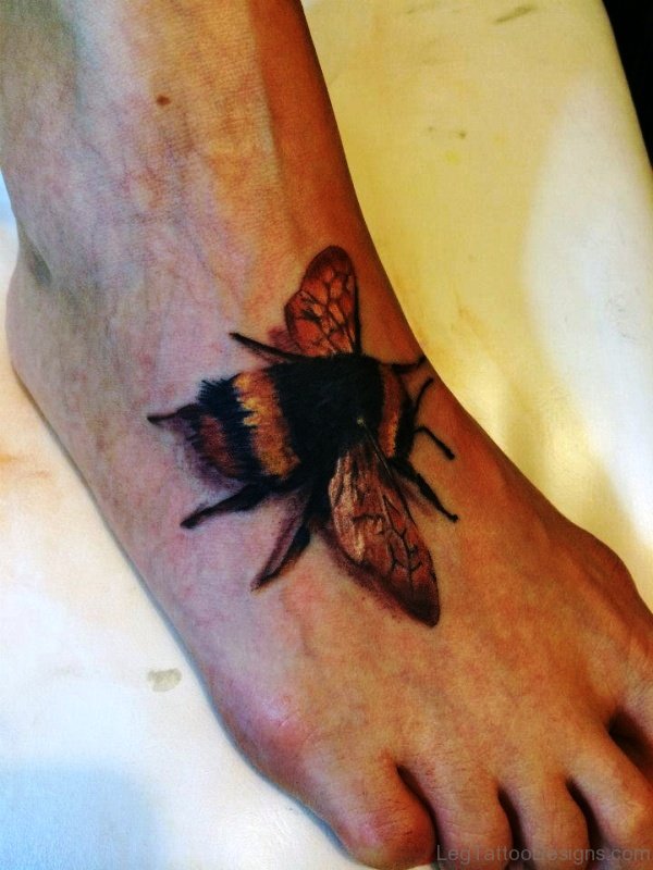 Elegant Bee Tattoo On Foot