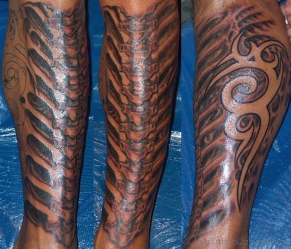 Elegant Biomechanical Tattoo On Leg