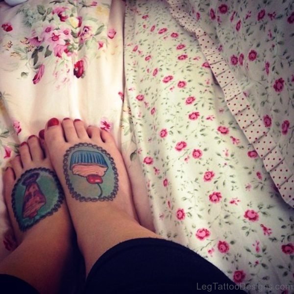 Elegant Cupcake Tattoos On Feet