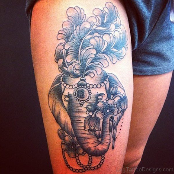 Elegant Elephant Tattoo On Thigh