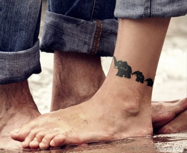 Elephant Herd Band Tattoo On Leg