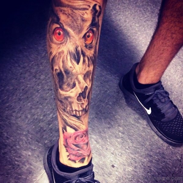 Evil Eyes Skull And Rose Tattoo
