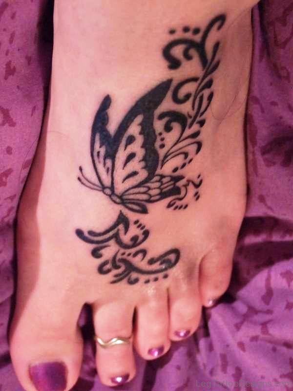 Excellent Butterfly Tattoo On Foot