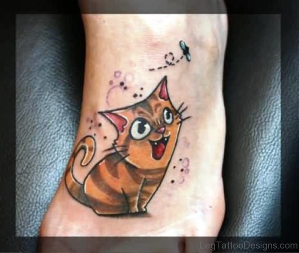 Excellent Cat Tattoo On Foot
