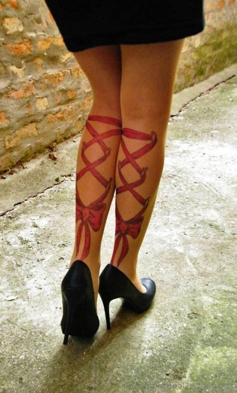 Excellent Corset Tattoo On Both Legs